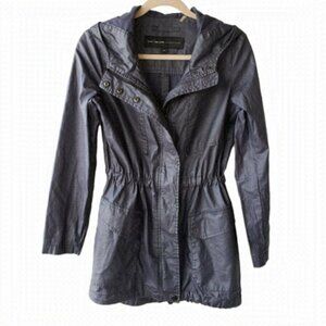 Andrew Marc lightweight rain anorak jacket coated linen  cotton navy blue